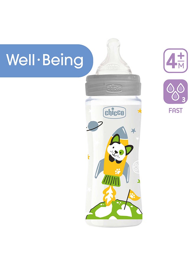 Chicco Well-Being Plastic Bottle 330Ml Fast Flow 4M+ Silicone, Neutral  - Image 4