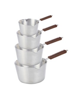 TAJ 4-Pieces Aluminium Milk Pan With Wood Handle Set Silver/Brown 3ml 
