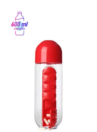 Portable Water Bottle With Pill Grids Red/Clear - pnsku/N43623553A/45/_/1747911451/f52893ba-7605-4292-9e28-9a7feccfcf3d