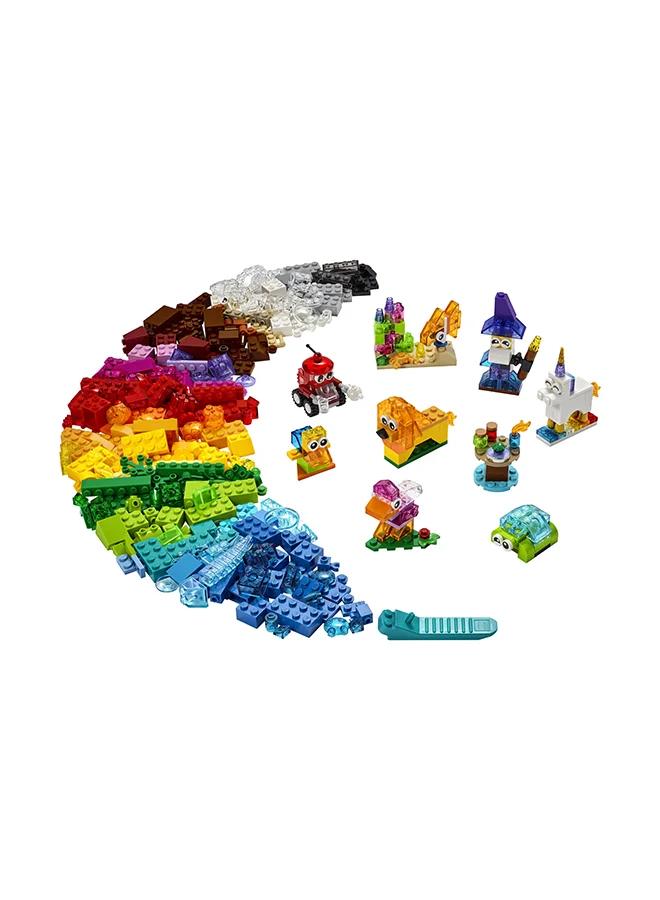 LEGO Classic Creative Transparent Bricks Kids’ Building Kit; Build A Sparkling Bird, Lion, Wizard, Fish With Coral, Turtle, Robot, Unicorn And Pink Bird; Great Lego Toy For Kids Aged 4 And Over (500 Pieces) 11013