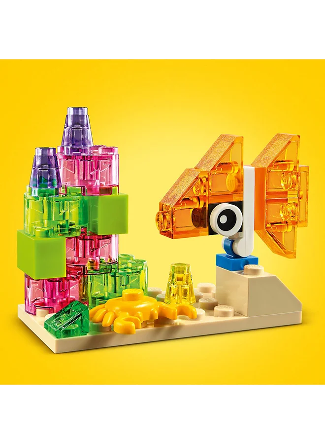 LEGO Classic Creative Transparent Bricks Kids’ Building Kit; Build A Sparkling Bird, Lion, Wizard, Fish With Coral, Turtle, Robot, Unicorn And Pink Bird; Great Lego Toy For Kids Aged 4 And Over (500 Pieces) 11013