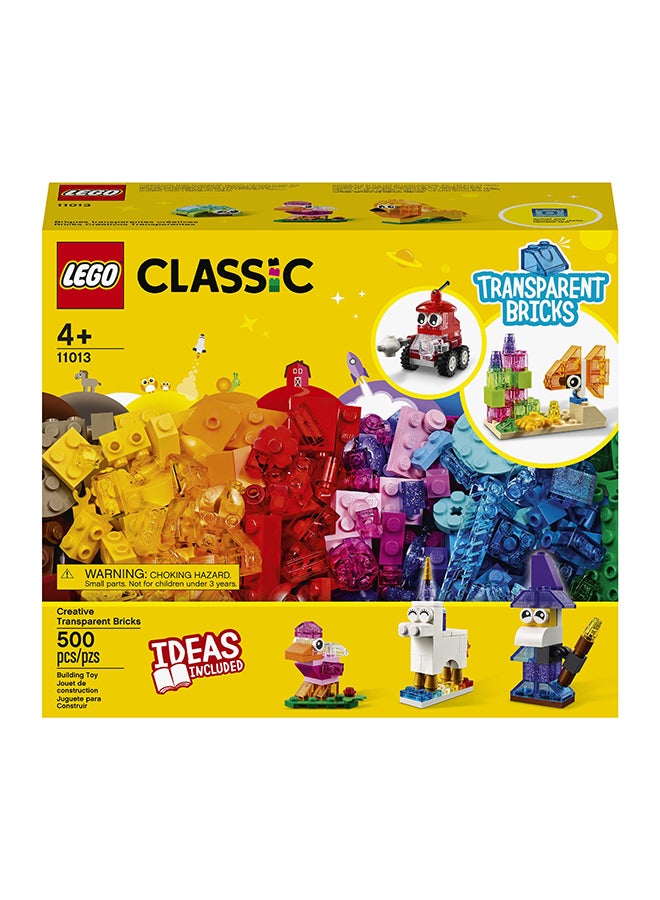 LEGO 6327639 Classic Creative Transparent Bricks Kids’ Building Kit; Build A Sparkling Bird, Lion, Wizard, Fish With Coral, Turtle, Robot, Unicorn And Pink Bird; Great Lego Toy For Kids Aged 4 And Over (500 Pieces) 11013 500 4+ Years  - Image 2