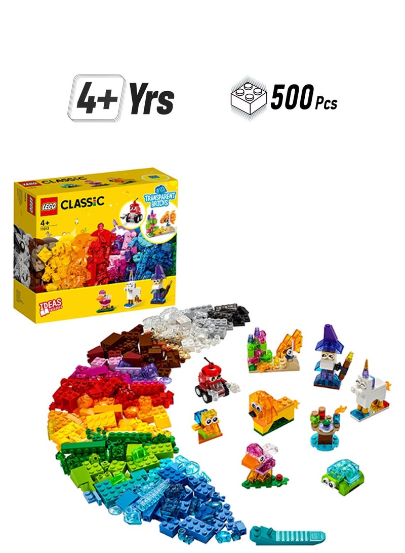 LEGO 6327639 Classic Creative Transparent Bricks Kids’ Building Kit; Build A Sparkling Bird, Lion, Wizard, Fish With Coral, Turtle, Robot, Unicorn And Pink Bird; Great Lego Toy For Kids Aged 4 And Over (500 Pieces) 11013 500 4+ Years  - Image 1