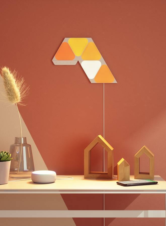Nanoleaf - Shapes Mini Triangle Starter Kit - 5 Pack - Smart WiFi LED Light Panel System With Music Visualizer, Instant Wall Decoration, Home or Office Use, Low Energy Consumption, Gaming Lights White 23 x 20cm - Image 1
