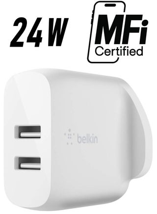 Boost Charge Dual USB-A Wall Charger 24W (For iPhone 14 and 13 series, S22, S22+, S22 Ultra, Pixel 4, more) White - pnsku/N43644750A/45/_/1738233014/1d184f0a-7628-4205-a805-bec0b753c8e1
