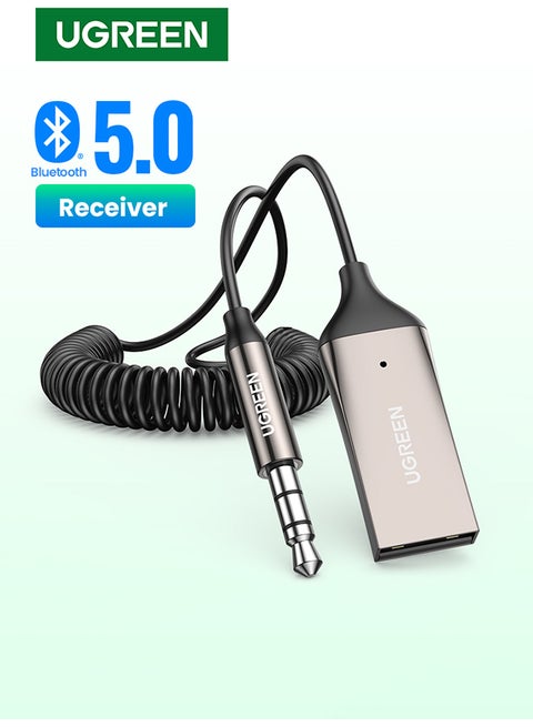 Bluetooth Car Receiver Bluetooth version 5.3 Transmission range 10m - USB 2.0 to 3.5mm Jack Handsfree Car kit Audio Receiver with Built-in Microphone for Car Speaker and Home Audio 70601, CM309 Grey