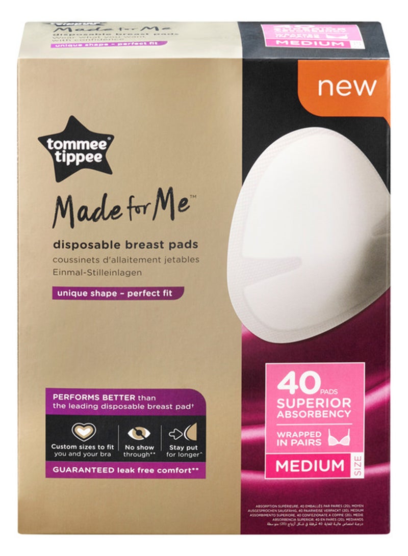 tommee tippee - Pack Of 40 Made For Me Daily Disposable Breast Pads, Soft, Absorbent And Leak-Free, Contoured Shape, Adhesive Patch, Medium - Image 1
