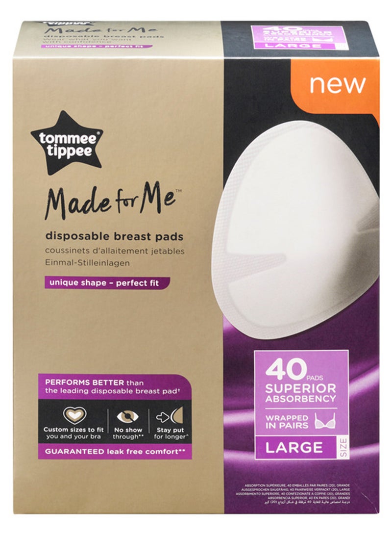 tommee tippee - Pack Of 40 Made For Me Daily Disposable Breast Pads, Soft, Absorbent And Leak-Free, Contoured Shape, Adhesive Patch, Large - Image 1