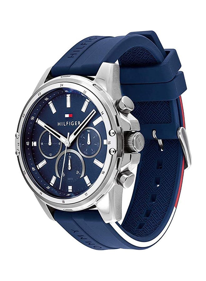 TOMMY HILFIGER Men's Mason Round Shape Silicone Strap Analog Wrist Watch 45 mm - Blue - 1791791 - Image 2