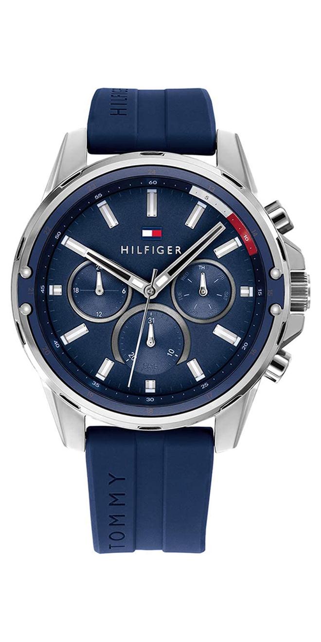 تومي هيلفيغر ساعة يد ماسون بعقارب وسوار من السيليكون بتصميم دائري مقاس 45 مم - لون أزرق - طراز 1791791 للرجال - Image 1