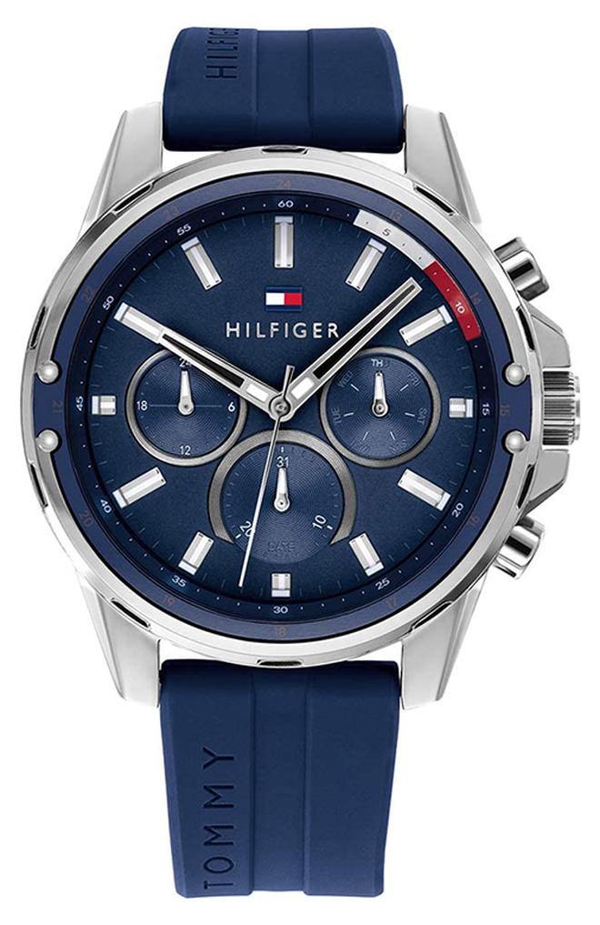 تومي هيلفيغر ساعة يد ماسون بعقارب وسوار من السيليكون بتصميم دائري مقاس 45 مم - لون أزرق - طراز 1791791 للرجال - Image 1