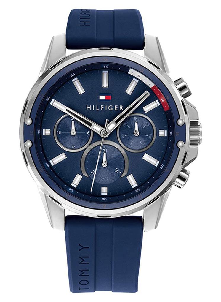 TOMMY HILFIGER Men's Mason Round Shape Silicone Strap Analog Wrist Watch 45 mm - Blue - 1791791 - Image 1