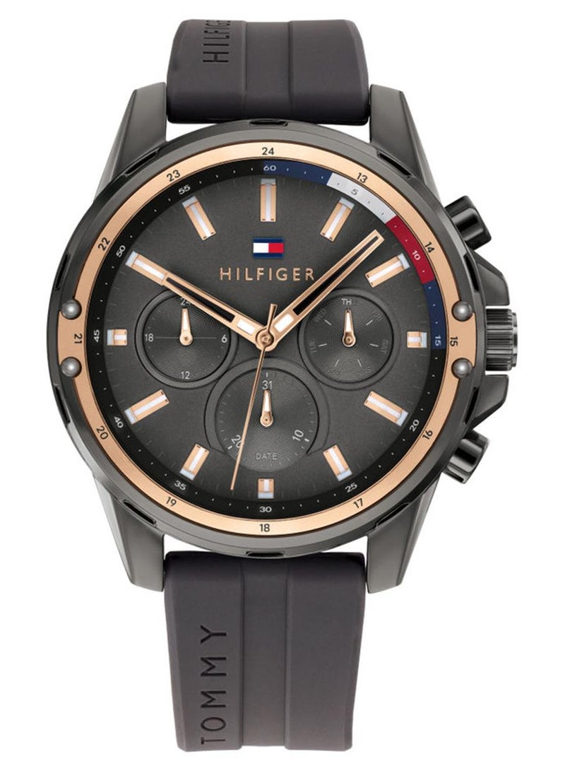 TOMMY HILFIGER Men's Mason Round Shape Silicone Strap Analog Wrist Watch 45 mm - Grey - 1791792 - Image 1