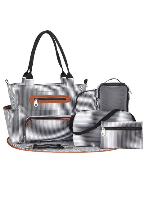 Set Of 6 Baby Diaper Bag With Hooks And Nappy Changing Mat - Black Black