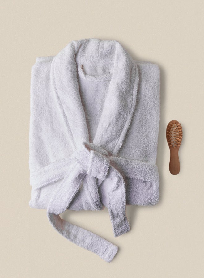 Noon East - Bathrobe - 380 GSM 100% Cotton Terry Silky Soft Spa Quality Comfort - Shawl Collar & Pocket - 1 Piece White S/M - Image 1