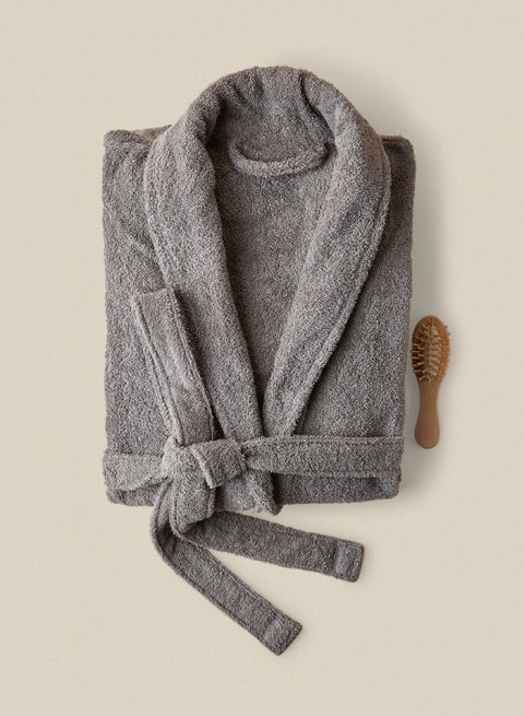 Bathrobe - 380 GSM 100% Cotton Terry Silky Soft Spa Quality Comfort - Shawl Collar & Pocket - 1 Piece Mountain Grey S/Mcm