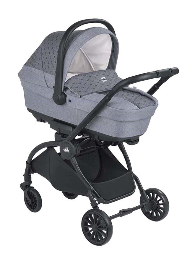 cam Vogue Baby Travel System - Grey, From 0 To 4 Years Old, Spacious Carrycot, Mattress, Hood With Extendable Sun Visor, Rocking Function, Compact Folding Pushchair, Made In Italy, Safety Harness  - Image 1