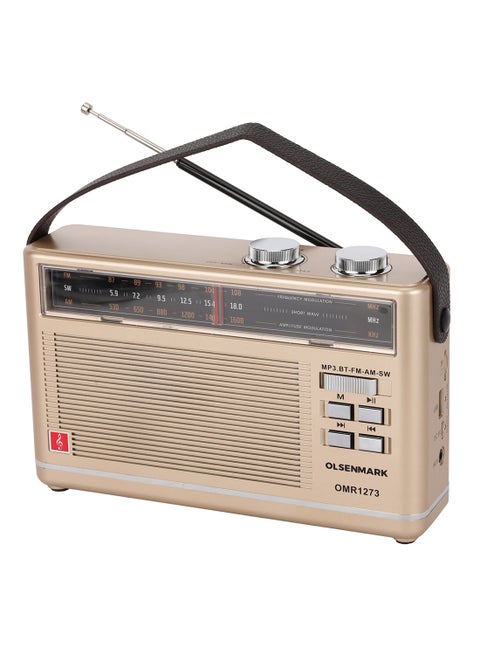 Rechargeable Radio with MP3 Player, 3 Band, USB, TF, FM Functions, Bluetooth, Equipped with Battery, 2 Years Warranty OMR1273 Brown