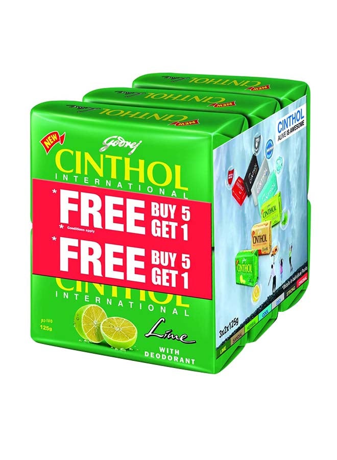 Cinthol Lime Bath Soap With Deodorant 125g Pack of 6 - Image 1