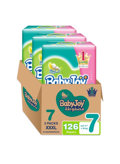 Compressed Diamond Pad Diaper, Size 7, Junior 3XL, 18+ Kg, Giant Box, 126 Diapers