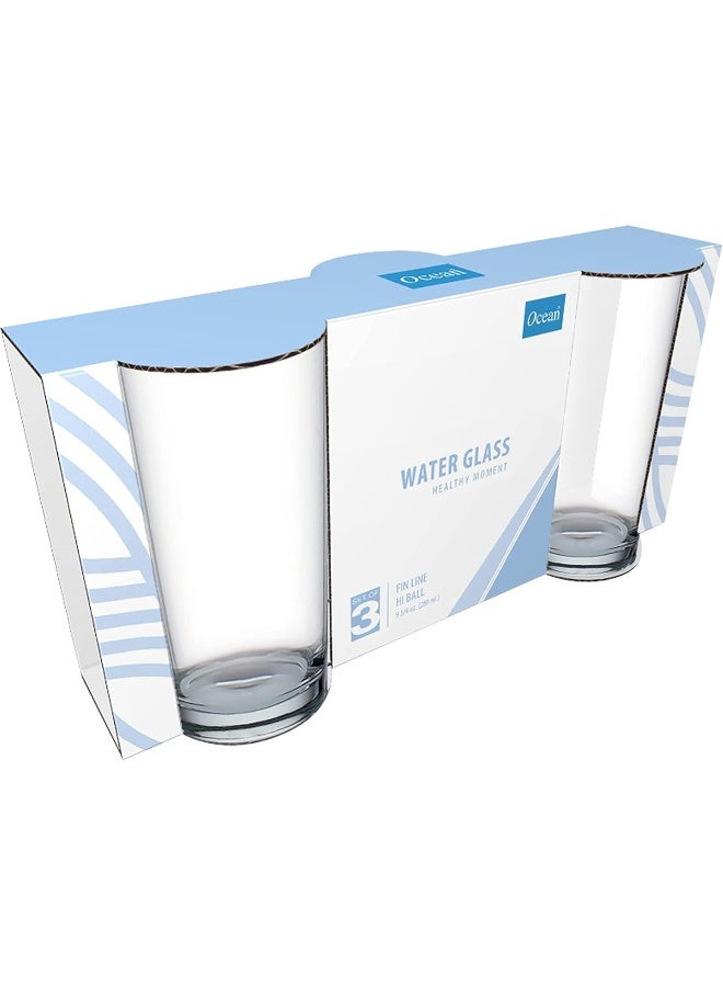 Ocean Fin Line Hi Ball Glass, 280 Ml, Set of 3, B0121003, High Ball Tumbler, Long Drink Glass, Collins Glass, Water Glass, Juice Glass Clear - Image 3