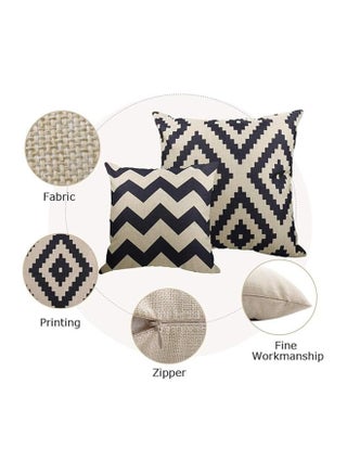 4-Piece Decorative Geometric Design Sofa Pillow Set ‎ Cotton 27 x 25.8 x 4.7 cm Black/Beige - view 2