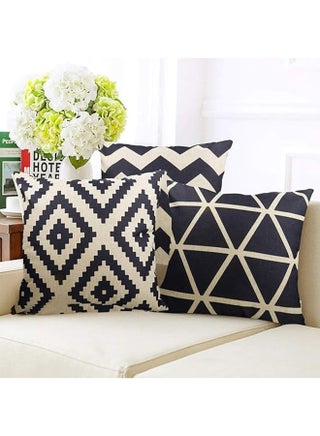 4-Piece Decorative Geometric Design Sofa Pillow Set ‎ Cotton 27 x 25.8 x 4.7 cm Black/Beige - view 4