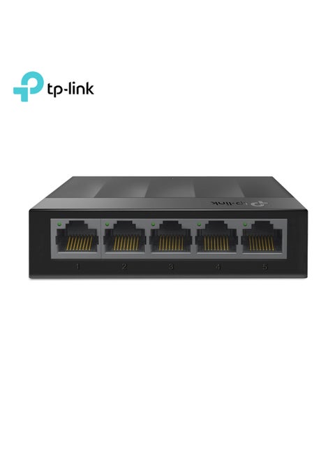 LS1005G 5-Port 10/100/1000Mbps Desktop Switch, Auto-Negotiation RJ45 Ports, Green Ethernet Technology, Fanless, Plug-and-Play, IEEE 802.3X Flow Control, 10 Gbps Switching Capacity, 3.7W Power Consumption, Compact Plastic Casing, Wall-Mountable | LS1005G Black