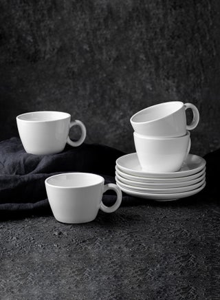 12-Piece Porcelain Cup & Saucer   Set for 6 People White 125ml - view 2