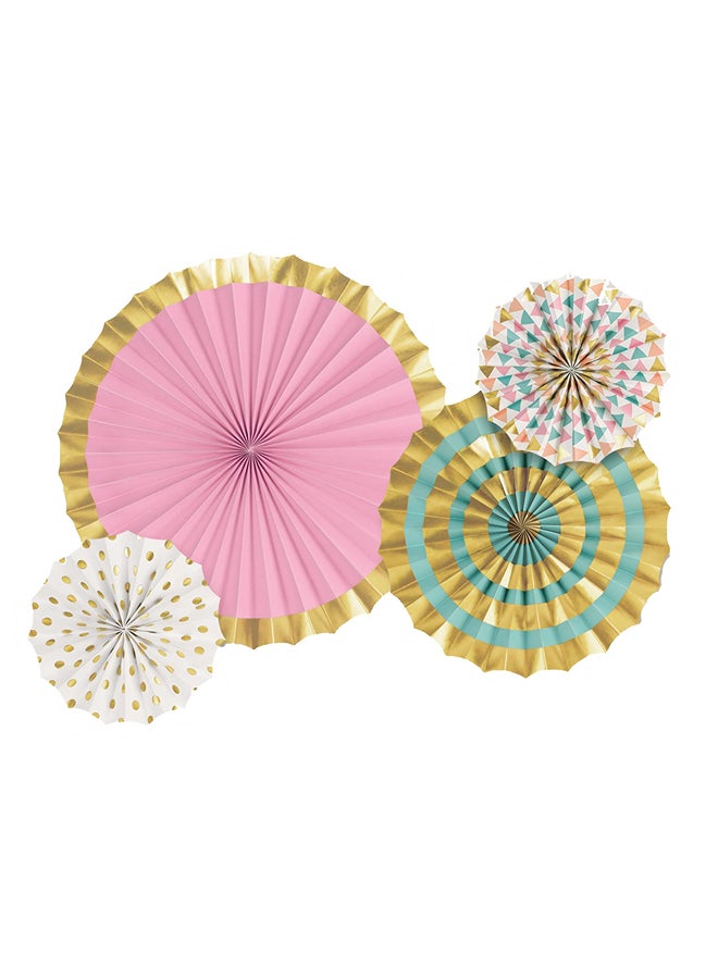 Amscan 4 Piece Patel Foil Hot Stamped Paper Fans 31.8x18.3x6.9cm - Image 2