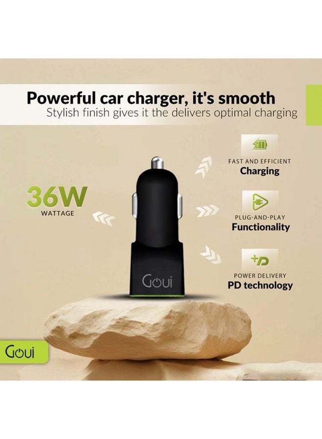 جوي - شاحن سيارة دو بي دي 2USB 36W – شحن سريع بتقنية PD و Qualcomm Quick Charge لهواتف آيفون، أندرويد، أجهزة لوحية، وكمبيوترات محمولة أسود/أخضر - Image 1
