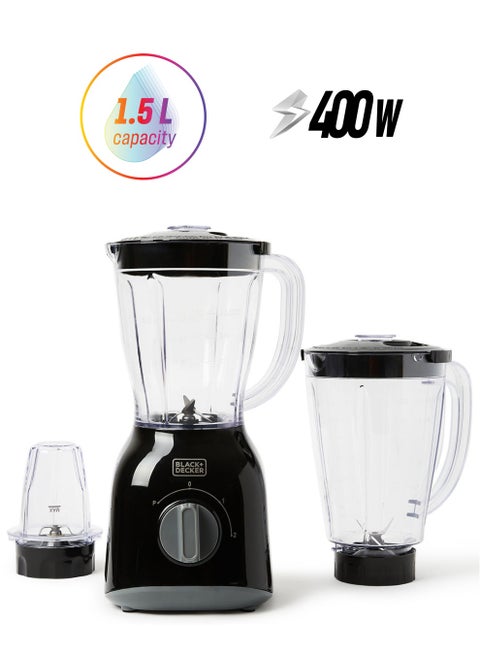 Blender With 2 x Grinder Mills 1.5 L 400 W BX365-B5 Black