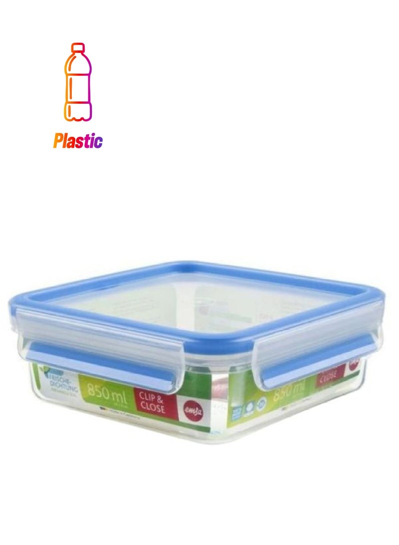 emsa Square Clip And Close Food Container Clear/Blue 850ml - Image 1