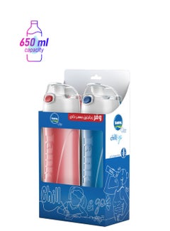 2-Piece Me Plastic Water Bottles Pink/Light Blue 650ml