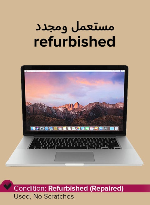 Refurbished - MacBook Pro A1398 (2015) Laptop With 15.4-Inch Full HD Display, Core i7 Processor/Quad Core/16GB RAM/256GB SSD/macOS English/Arabic Silver