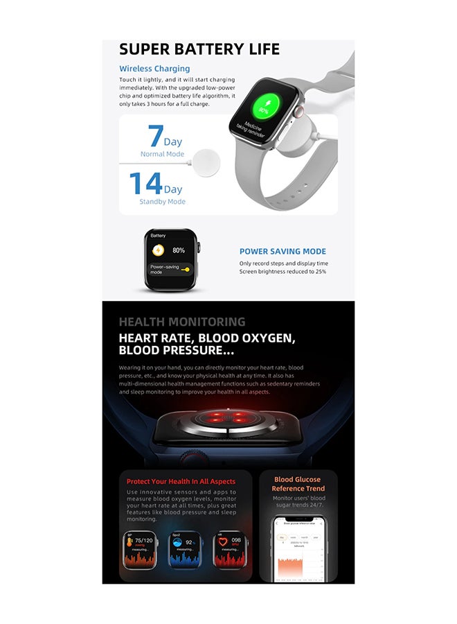 BSNL - KEQIWEAR Unisex Smart Watch Series8 2.02 Inch Full Touch Color Screen Bluetooth Calling Health And Sports Smartwatch Wireless Charging Color Silver - Image 1