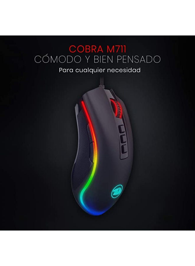 REDRAGON M711 Cobra Gaming Mouse with 16.8 Million RGB Color Backlit, 12,400 DPI Adjustable, Comfortable Grip, 8 Programmable Buttons, Black - Image 2