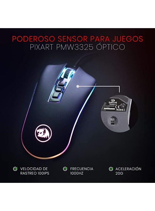 REDRAGON M711 Cobra Gaming Mouse with 16.8 Million RGB Color Backlit, 12,400 DPI Adjustable, Comfortable Grip, 8 Programmable Buttons, Black - Image 3