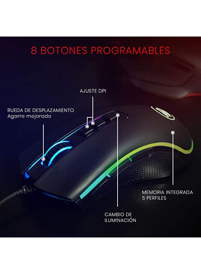 REDRAGON M711 Cobra Gaming Mouse with 16.8 Million RGB Color Backlit, 12,400 DPI Adjustable, Comfortable Grip, 8 Programmable Buttons, Black - Image 4