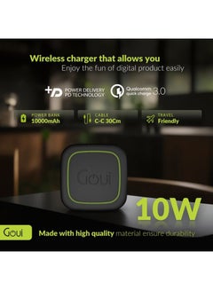 جوي باور بانك كيوب لاسلكي بقدرة 10000mAh – شحن سريع بتقنية Qualcomm QC3.0 وPD، مخرج Type-C بقدرة 18W، شحن لاسلكي بقدرة 10W، يتضمن كابل بطول 30 سم أسود/أخضر  - Image 5