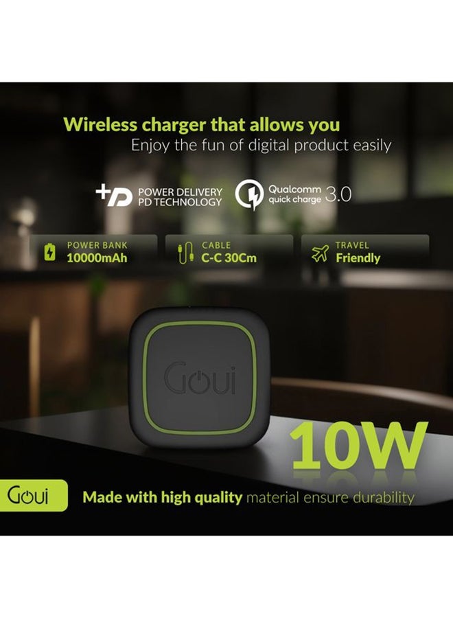Goui - Cube Wireless Power Bank – Fast Charging with Qualcomm QC3.0 & PD Technology, 18W Type-C Output, 10W Wireless Charging, Includes 30cm Cable - Black/Green - Image 1