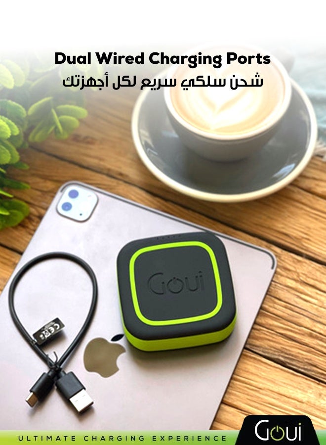 Goui 10000mAh Cube Wireless Power Bank – Fast Charging with Qualcomm QC3.0 & PD Technology, 18W Type-C Output, 10W Wireless Charging, Includes 30cm Cable, Compact and Portable Design Black/Green - Image 4