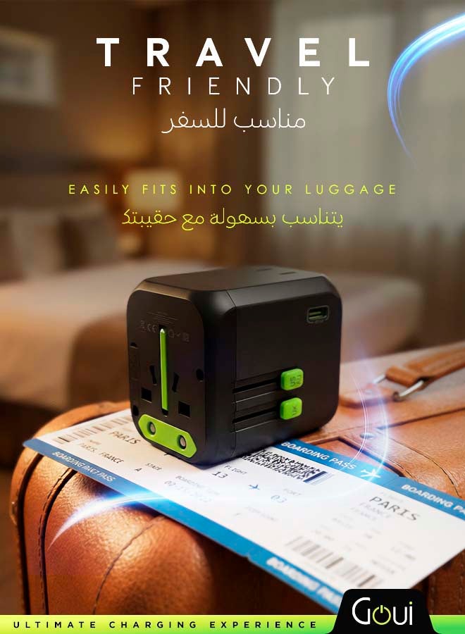 جوي يونيك بي دي شاحن سفر عالمي بقدرة 30 واط | شحن سريع بتقنية PD | متعدد المنافذ | تصميم صغير وخفيف وسهل الحمل | متوافق مع أكثر من 150 دولة أسود/أخضر - Image 3
