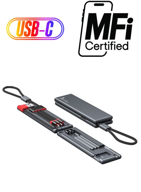 3 In 1 Mini Portable Charging Micro USB Cable Black