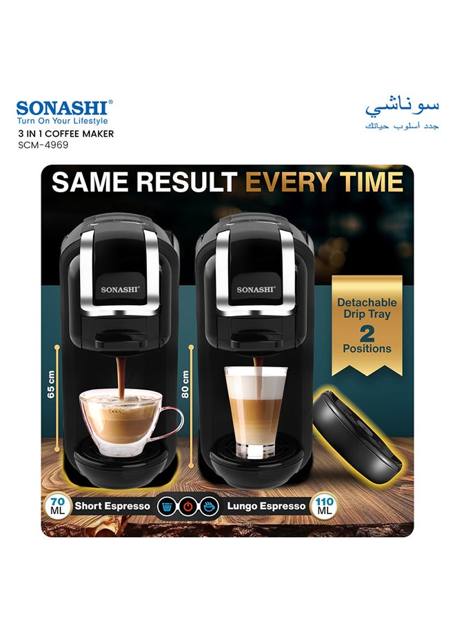 SONASHI 3 in 1 Multifunction Espresso Coffee Machine - with 600ML Detachable Water Tank | 3 Optional Adaptors and Auto Shut Off Options 600 ml 1450 W SCM-4969 Black - Image 4