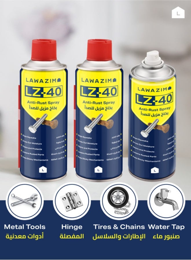 لوازم بخاخ إزالة الصدأ - مجموعة من 3 عبوات 450 مل - تركيبة فعالة لإزالة الصدأ عن الأجزاء والأسطح المعدنية - مناسب للاستخدام في السيارات، المنازل، أو الأعمال الصناعية. - Image 4