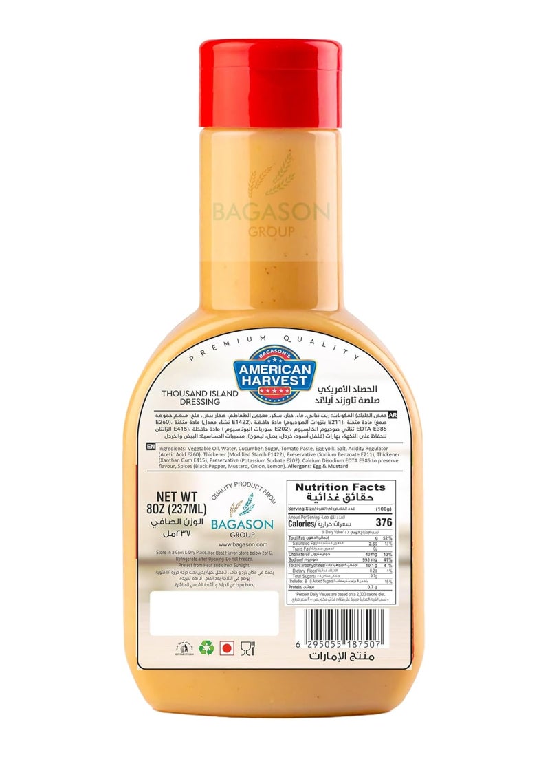 American Harvest Original Rich Thousand Island Salad Dressing Sauce 237ml - Image 2