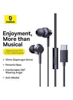 Baseus Baseus Encok CZ11 Type-C Wired Headphone, USB-C In-Ear Earphone with Mic - Black Black  - Image 5