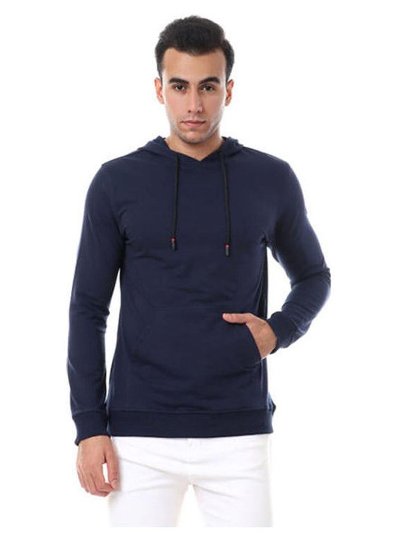 Solid Pattern Hoodie Blue