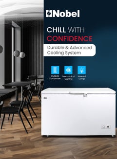 Nobel 350L Gross Capacity Single Door Showcase Chiller, Adjustable Thermostat, R600a Refrigerant, Aluminum Interior with Slide Partition, Inner Light, Fast Freezing, Castor Wheels, Lock & Key, Outside Condenser, Convenient Cooling Solution 0 W NCF350 White  - Image 2